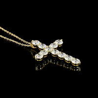 14K Yellow Gold Cross Pendant with 11 Round Brilliant Cut Lab Diamonds - 4.10 Carat Total Weight, D VS1 Clarity - Covaloro Fine Jewelry