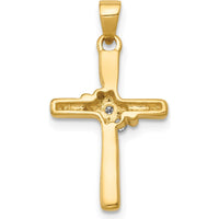 14K Yellow Gold Cross Pendant with 3 Channel-Set Round Diamonds - 1/20 Carat Total Diamond Weight by Monteluci Fine Jewelry