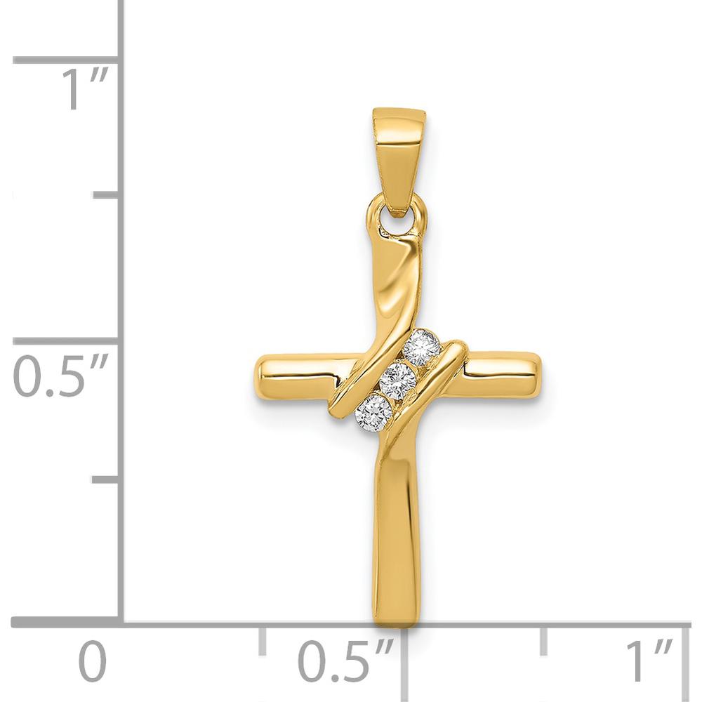 14K Yellow Gold Cross Pendant with 3 Channel-Set Round Diamonds - 1/20 Carat Total Diamond Weight by Monteluci Fine Jewelry