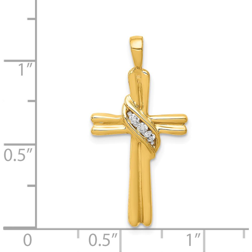 14K Yellow Gold Cross Pendant with 3 Round Diamonds - 1/20 Carat Total Diamond Weight by Monteluci Fine Jewelry