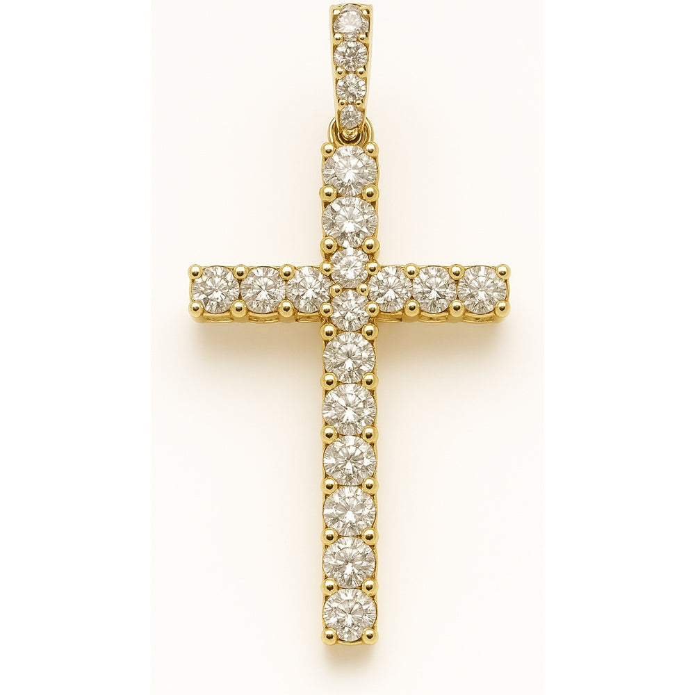 14K Yellow Gold Cross Pendant with 4-Prong Set Round Brilliant Cut Diamonds - 5.18 Carat Total Diamond Weight by Auriventus