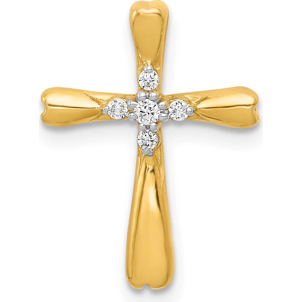 14K Yellow Gold Cross Pendant with 5 Round Diamonds - 0.023 Carat Total Diamond Weight by Monteluci Fine Jewelry