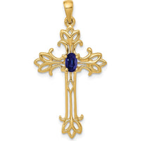 14K Yellow Gold Cross Pendant with 5x3mm Oval Sapphire - 0.35 Carat Total Sapphire Weight by Monteluci Fine Jewelry