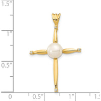 14K Yellow Gold Cross Pendant with 6-7mm Freshwater Cultured Pearl and 0.02 Carat Diamonds by Monteluci Fine Jewelry