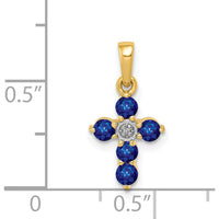 14K Yellow Gold Cross Pendant with Blue Sapphire and Diamond - 0.43 Carat Total Sapphire Weight, 0.003 Carat Diamond Accent by Monteluci Fine Jewelry