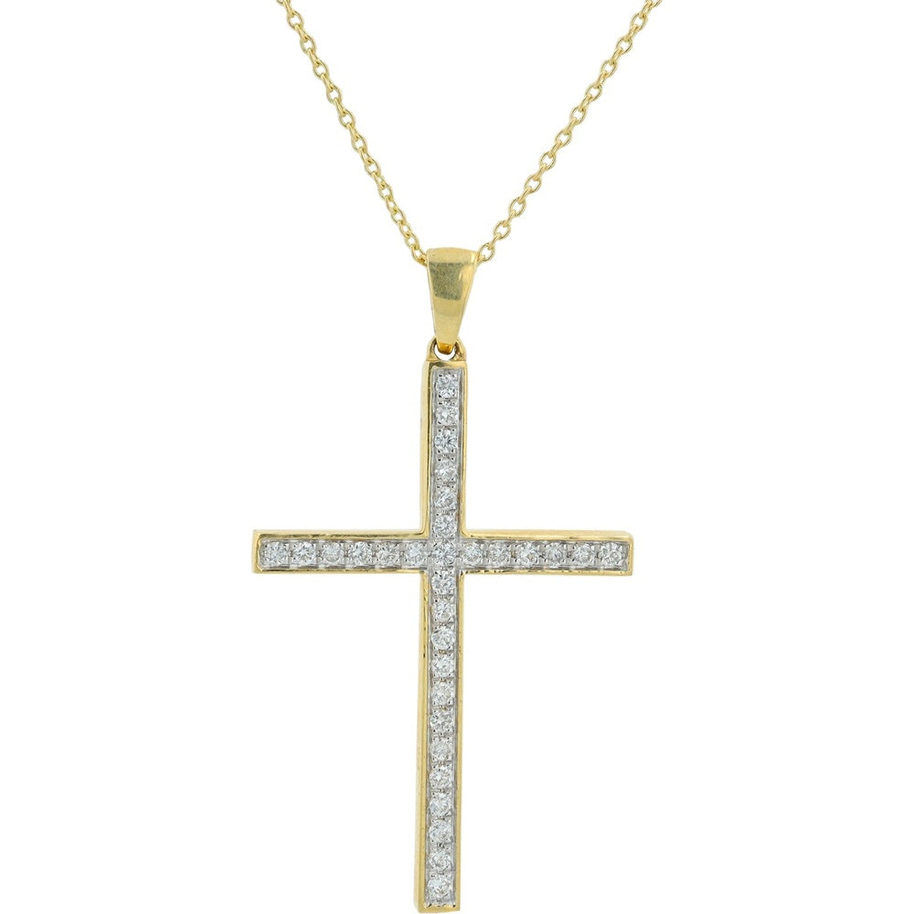 14K Yellow Gold Cross Pendant with Channel-Set Round Diamonds - 0.32 Carat Total Diamond Weight
