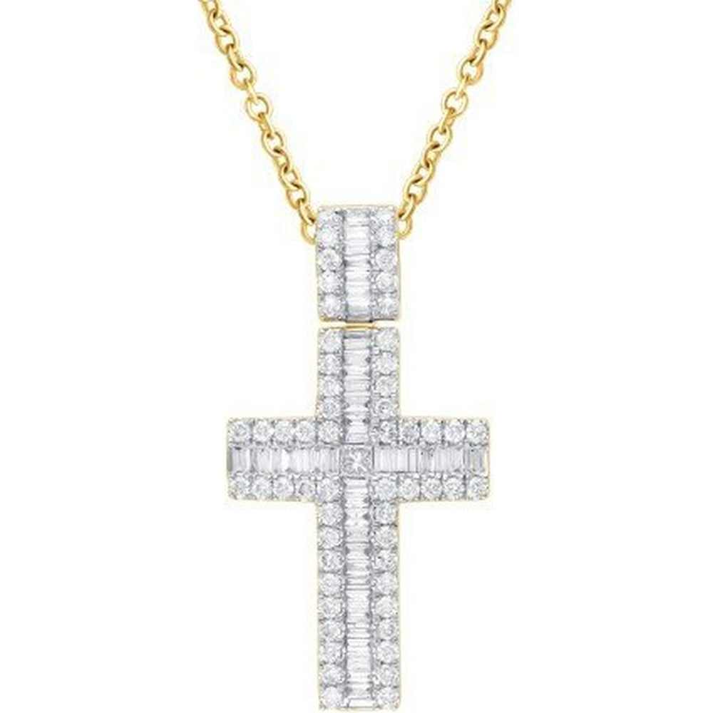 14K Yellow Gold Cross Pendant with Channel Set Round Diamonds - 0.83 Carat Total Diamond Weight by Auriventus