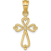 14K Yellow Gold Cross Pendant with Diamond Accent - Heart Shaped Design by Oro Pregiato