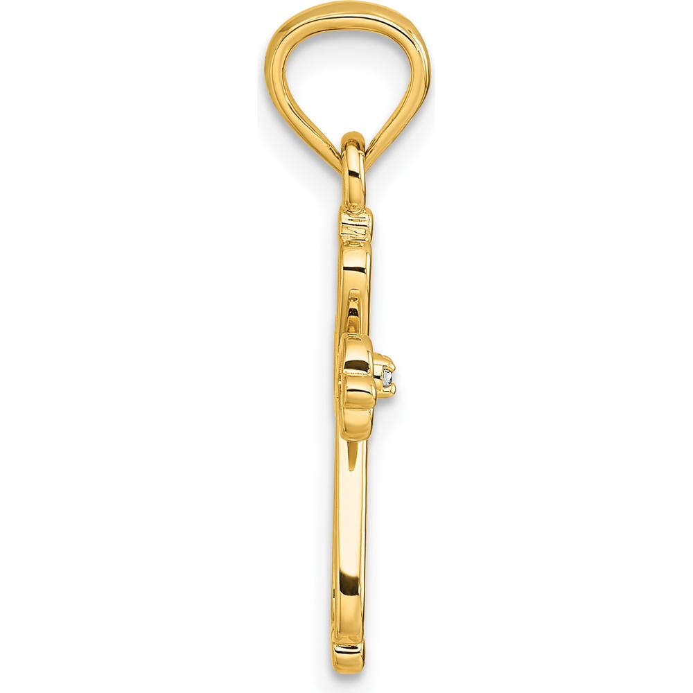 14K Yellow Gold Cross Pendant with Diamond Accent - Heart Shaped Design by Oro Pregiato