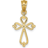 14K Yellow Gold Cross Pendant with Diamond Accent - Heart Shaped Design by Oro Pregiato