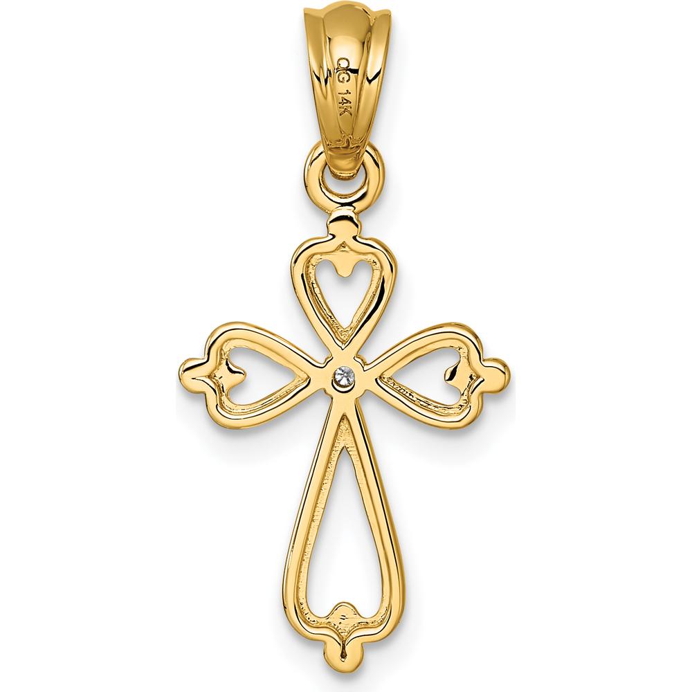 14K Yellow Gold Cross Pendant with Diamond Accent - Heart Shaped Design by Oro Pregiato