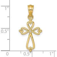 14K Yellow Gold Cross Pendant with Diamond Accent - Heart Shaped Design by Oro Pregiato