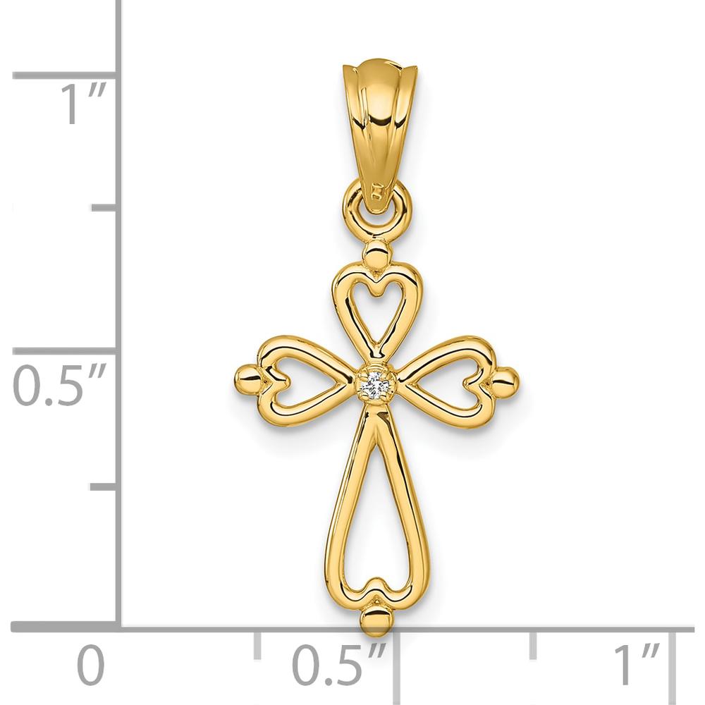 14K Yellow Gold Cross Pendant with Diamond Accent - Heart Shaped Design by Oro Pregiato