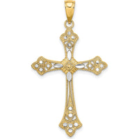 14K Yellow Gold Cross Pendant with Diamond-Cut Edges and Rhodium Accent - 33.63mm Length by Oro Pregiato