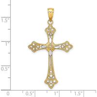 14K Yellow Gold Cross Pendant with Diamond-Cut Edges and Rhodium Accent - 33.63mm Length by Oro Pregiato
