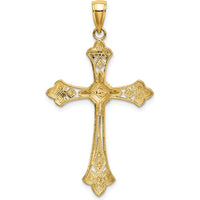 14K Yellow Gold Cross Pendant with Diamond-Cut Edges and Rhodium Accent - 33.63mm Length by Oro Pregiato