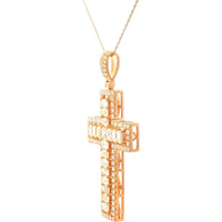14K Yellow Gold Cross Pendant with Halo Set Round and Baguette Diamonds - 6.08 Carat Total Diamond Weight by Auriventus