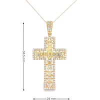 14K Yellow Gold Cross Pendant with Halo Set Round and Baguette Diamonds - 6.08 Carat Total Diamond Weight by Auriventus
