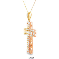 14K Yellow Gold Cross Pendant with Halo Set Round and Baguette Diamonds - 6.08 Carat Total Diamond Weight by Auriventus
