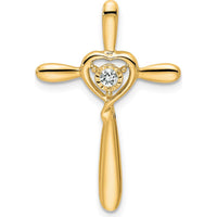 14K Yellow Gold Cross Pendant with Heart and Round White Topaz - 2.3mm White Topaz by Oro Pregiato