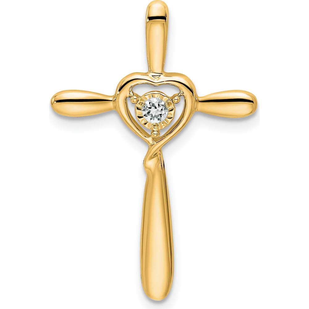 14K Yellow Gold Cross Pendant with Heart and Round White Topaz - 2.3mm White Topaz by Oro Pregiato