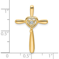 14K Yellow Gold Cross Pendant with Heart and Round White Topaz - 2.3mm White Topaz by Oro Pregiato