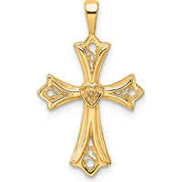 14K Yellow Gold Cross Pendant with Heart Center - Polished Finish by Monteluci Fine Jewelry
