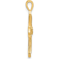 14K Yellow Gold Cross Pendant with Heart Center - Polished Finish by Monteluci Fine Jewelry