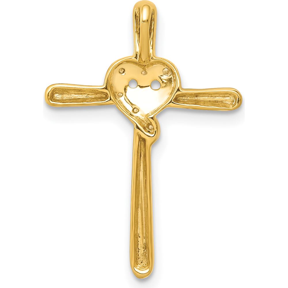 14K Yellow Gold Cross Pendant with Heart Design and Round Diamond Accents - 0.02 Carat Total Diamond Weight by Monteluci Fine Jewelry