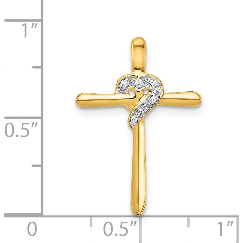 14K Yellow Gold Cross Pendant with Heart Design and Round Diamond Accents - 0.02 Carat Total Diamond Weight by Monteluci Fine Jewelry