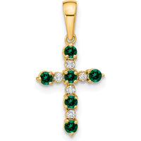 14K Yellow Gold Cross Pendant with Lab Created Emeralds and Diamonds by Oro Pregiato