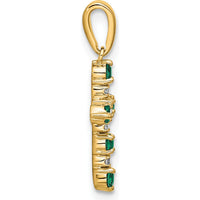 14K Yellow Gold Cross Pendant with Lab Created Emeralds and Diamonds by Oro Pregiato
