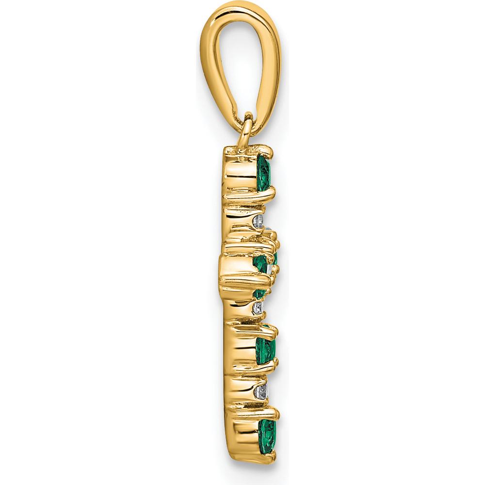 14K Yellow Gold Cross Pendant with Lab Created Emeralds and Diamonds by Oro Pregiato