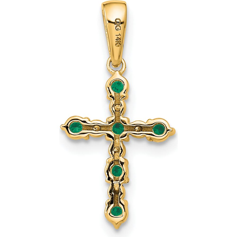 14K Yellow Gold Cross Pendant with Lab Created Emeralds and Diamonds by Oro Pregiato