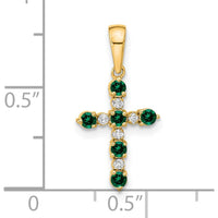 14K Yellow Gold Cross Pendant with Lab Created Emeralds and Diamonds by Oro Pregiato