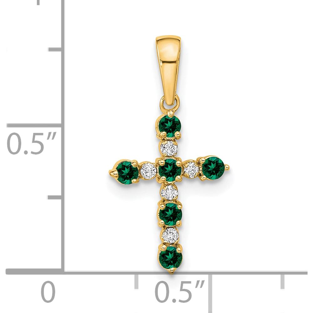 14K Yellow Gold Cross Pendant with Lab Created Emeralds and Diamonds by Oro Pregiato