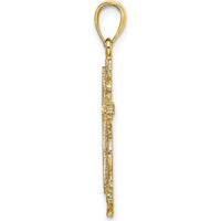 14K Yellow Gold Cross Pendant with Lace Trim Design - 24mm Length by Oro Pregiato