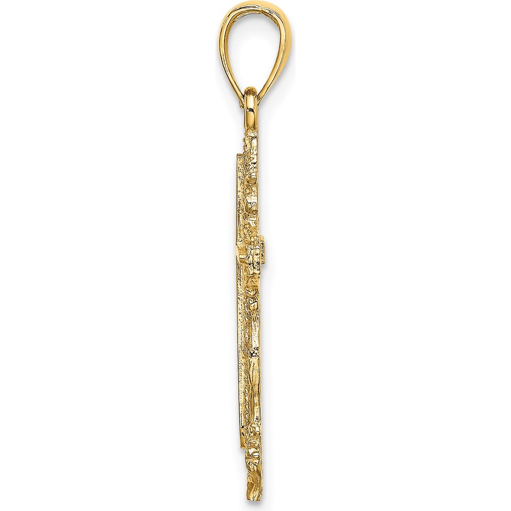 14K Yellow Gold Cross Pendant with Lace Trim Design - 24mm Length by Oro Pregiato