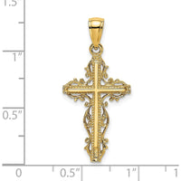 14K Yellow Gold Cross Pendant with Lace Trim Design - 24mm Length by Oro Pregiato