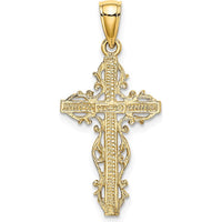 14K Yellow Gold Cross Pendant with Lace Trim Design - 24mm Length by Oro Pregiato