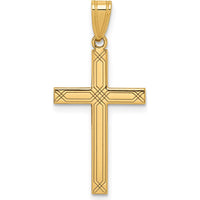 14K Yellow Gold Cross Pendant with Laser Design - 29mm Length by Oro Pregiato