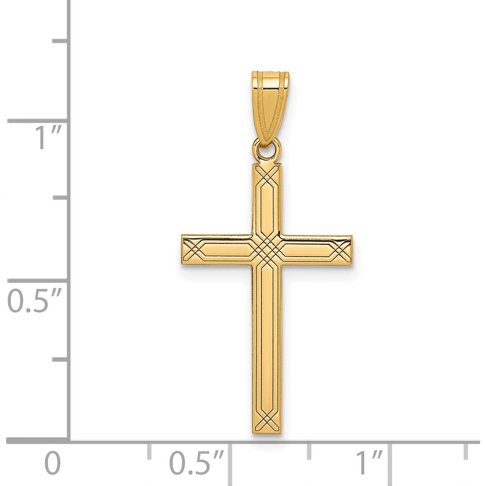 14K Yellow Gold Cross Pendant with Laser Design - 29mm Length by Oro Pregiato
