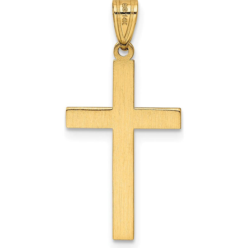 14K Yellow Gold Cross Pendant with Laser Design 29mm Length by