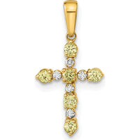 14K Yellow Gold Cross Pendant with Natural Peridot and Diamond Accents - 0.23 Carat Total Peridot Weight, 0.01 Carat Diamond Weight by Oro Pregiato