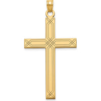 14K Yellow Gold Cross Pendant with Polished Finish and Laser Design - 50mm Length by Oro Pregiato