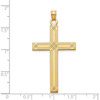 14K Yellow Gold Cross Pendant with Polished Finish and Laser Design - 50mm Length by Oro Pregiato