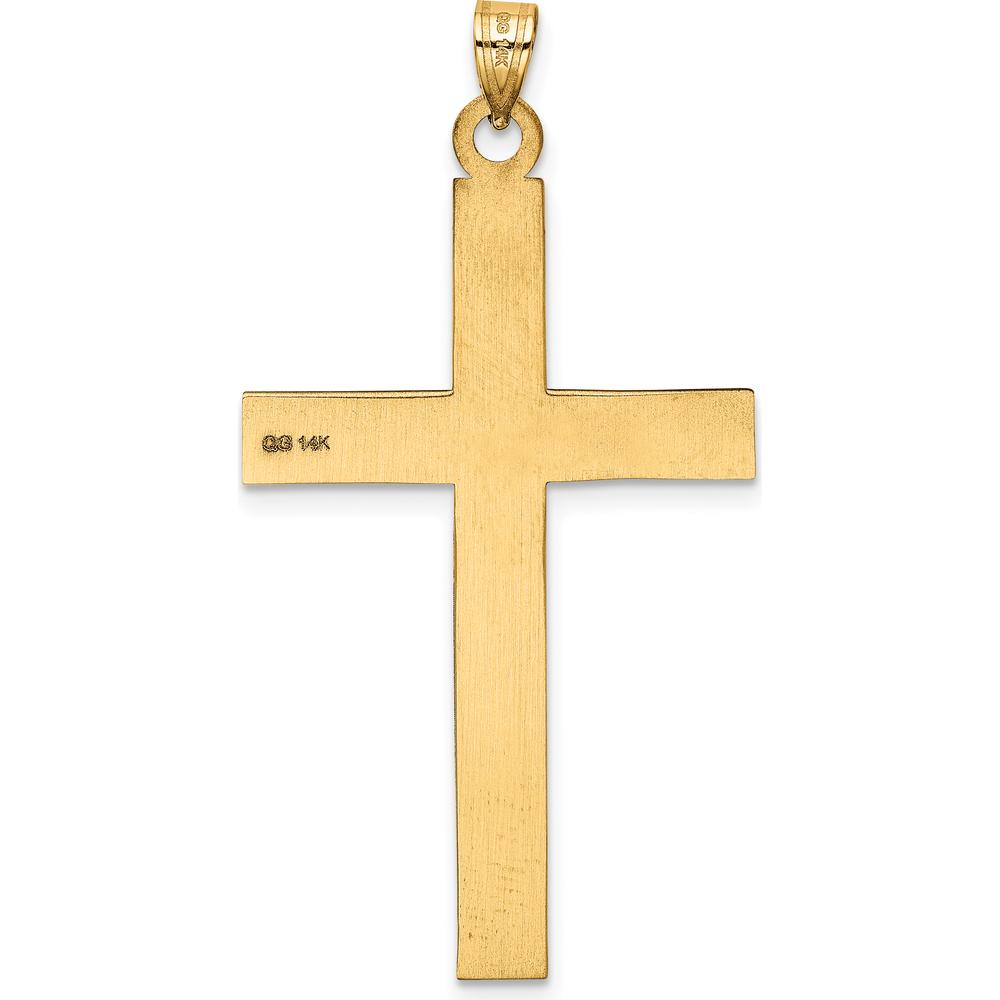 14K Yellow Gold Cross Pendant with Polished Finish and Laser Design - 50mm Length by Oro Pregiato