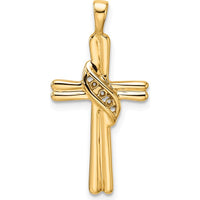 14K Yellow Gold Cross Pendant with Polished Finish and Round Stone Mountings - 29mm Length by Oro Pregiato