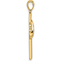 14K Yellow Gold Cross Pendant with Polished Finish and Round Stone Mountings - 29mm Length by Oro Pregiato