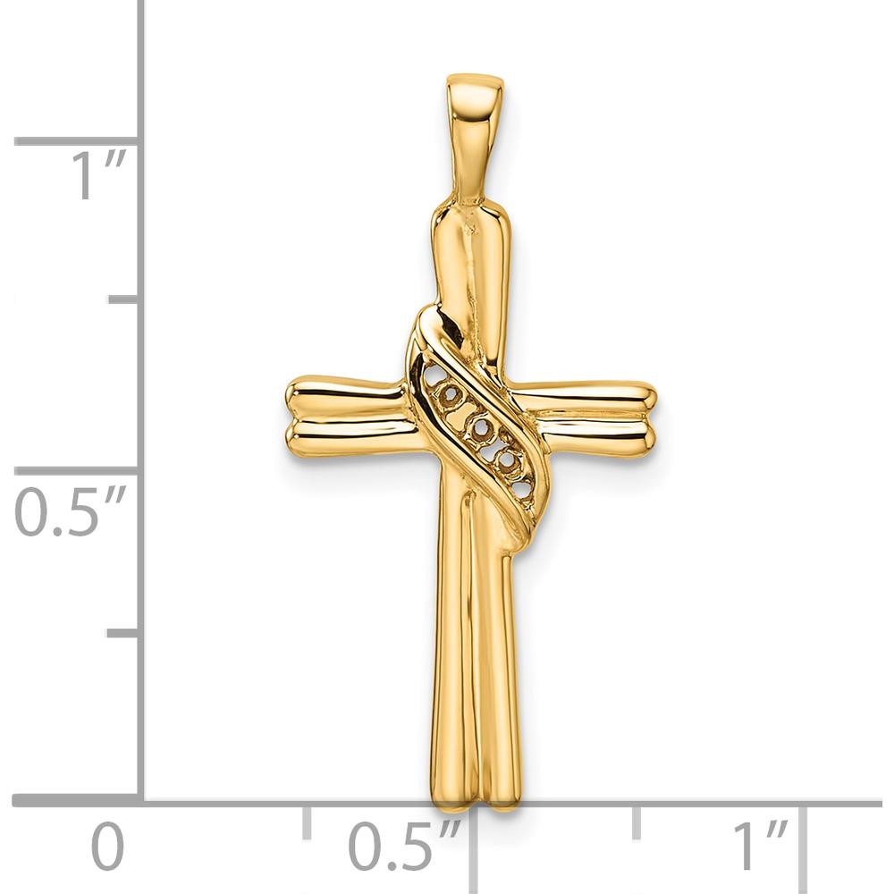 14K Yellow Gold Cross Pendant with Polished Finish and Round Stone Mountings - 29mm Length by Oro Pregiato